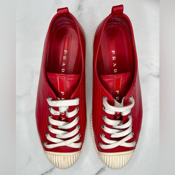 PRADA Red Leather Sneaker - Picture 1 of 4